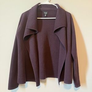 Eileen Fisher Deep Purple Open Front Italian Yarn Wool Women's Petite Cardigan